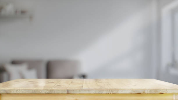 istock Wood table in living room background 1145766314