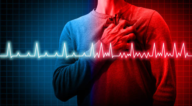 Heart Disorder Heart disorder and atrial fibrillation ecg as a coronary cardiac attack with irregular and normal organ rythm as a chest discomfort disease concept with a person suffering from a circulation illness in a 3D illustration style. heart disease photos stock pictures, royalty-free photos & images