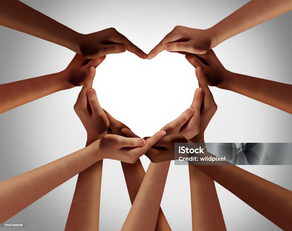 Heart Hands Heart hands as a group of diverse people hands connected together shaped as a love symbol expressing the feeling of being happy and togetherness. Heart Shape Stock Photo