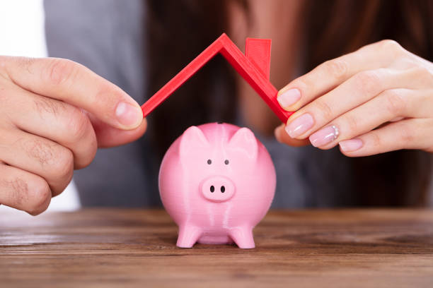Human Hand Protecting Pink Piggybank