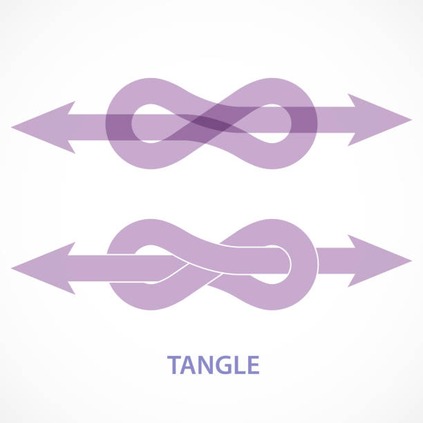 Figure-Eight Knot At Arrow Series Directional arrow with figure-eight knot to representing conceptual tangle. ropes tied together stock illustrations