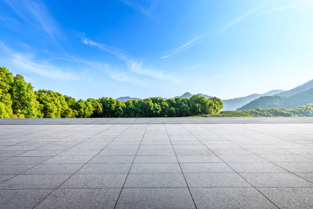 istock Empty floor and green mountain natural landscape 1145768226