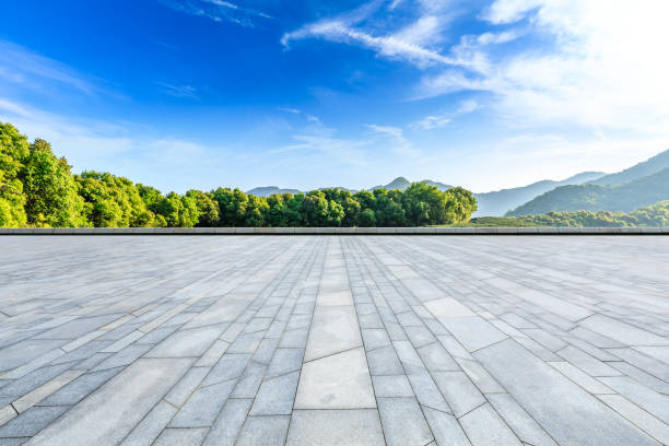 istock Empty floor and green mountain natural landscape 1145768654