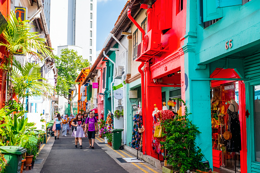 2019 March 1st, Singapore, Haji Lane - People are shopping and walking in the famous small street in the City..