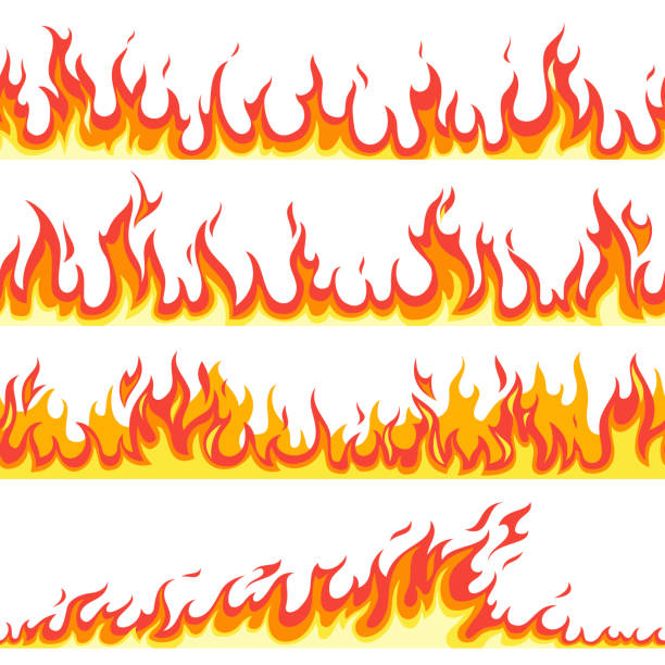 ilustrações de stock, clip art, desenhos animados e ícones de seamless fire flame. fires flaming pattern, flammable line blaze hot temperature, gas blazing wallpaper cartoon vector textured frames - tempera painting illustrations