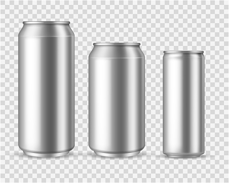 Realistic aluminum cans. Blank metallic can drink beer soda water juice packaging 300 330 500 empty mock up container vector template
