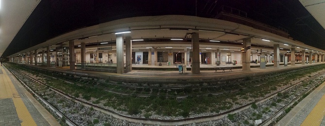 Benevento, Campania, Italy - April 26, 2019: Panoramic photo of the central station from platform 4