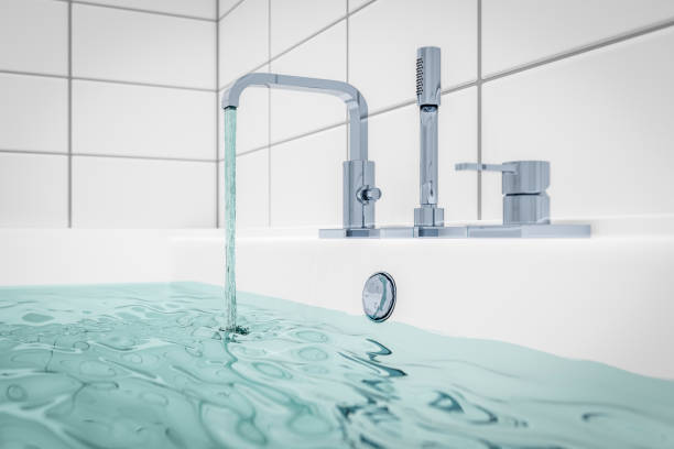 filling a bathtub with water 3d illustration of filling a typical bathtub with water bathtub stock pictures, royalty-free photos & images