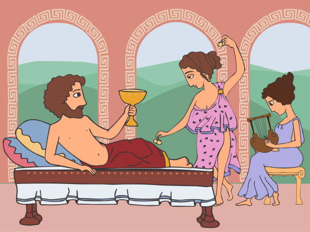 ilustrações, clipart, desenhos animados e ícones de desenhos animados engraçados do hedonista grego antigo - patriarchy