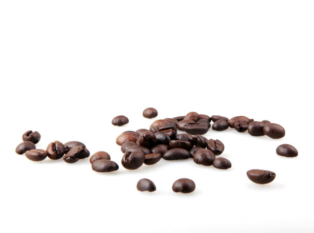 granos de café aislados en blanco - bean macro brown roasted fotografías e imágenes de stock