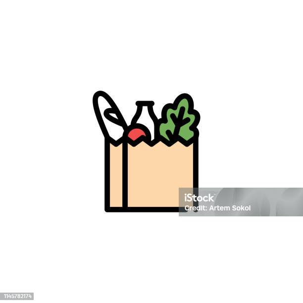 Vector Grocery Food Bag Icon Stock Illustration - Download Image Now - Supermarket, Groceries, Icon Symbol