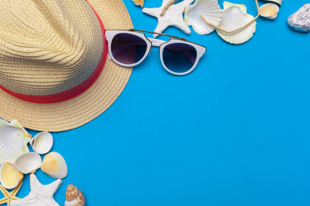 istock Beachwear and accessories on a blue background 1145783094