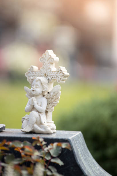 istock Marmoreal white Angel at the cemetery 1145785558
