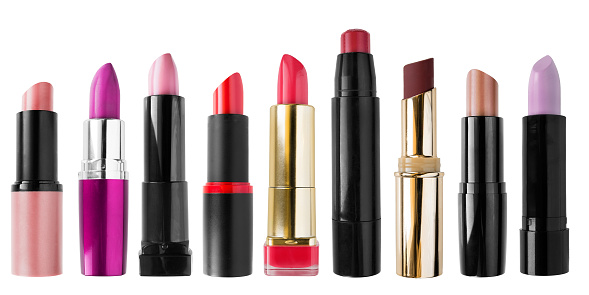 Collection of colorful lipstick isolated over white