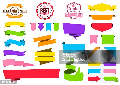 istock Set of Colorful Ribbons, Banners, badges, Labels - Design Elements on white background 1145786167