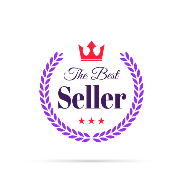 Trendy Colorful Badge - The Best Seller Multicolored Trendy badge (The Best Seller) (Purple, red), with shadow and isolated on a white background. Elements for your design, with space for your text. Vector Illustration (EPS10, well layered and grouped). Easy to edit, manipulate, resize or colorize. red crown logo stock illustrations
