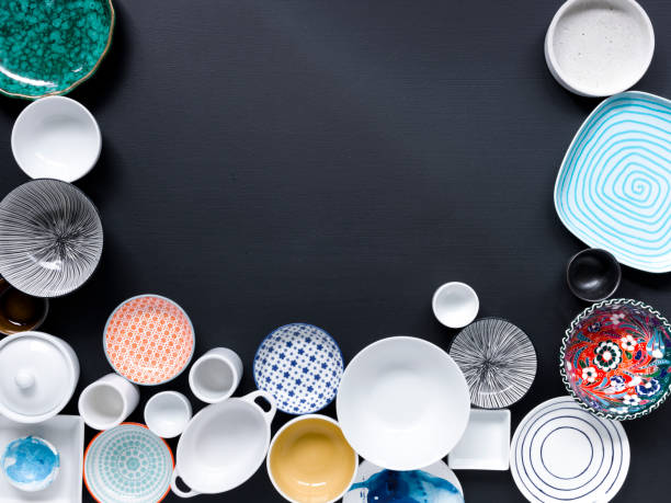 istock Directly Above Shot Of Crockery Arranged On Black Table 1145788486