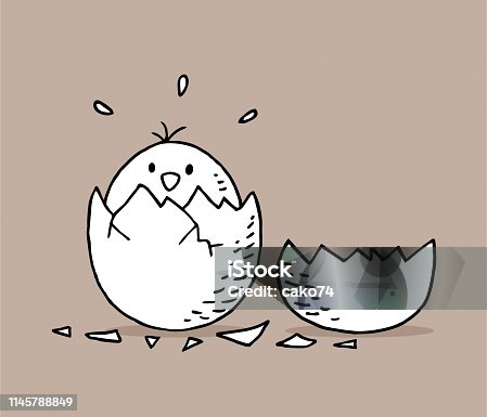 istock Hand drawn chick in egg shells 1145788849
