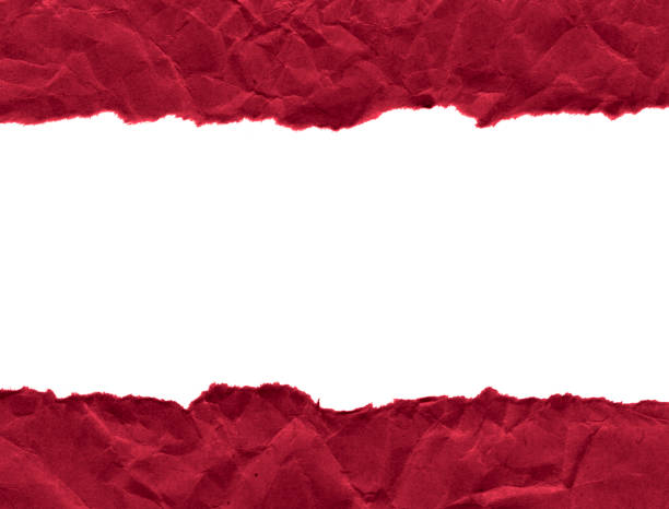 istock Scraps of dark red paper on a white background. Isolated on white. Ready frame for design, template. Torn paper 1145794299