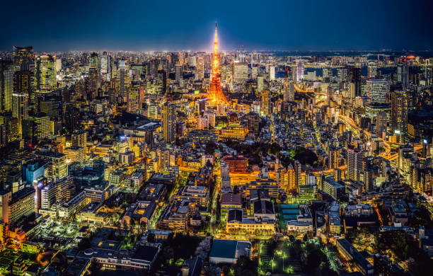 Skyline and with Tokyo Tower in Toky at nighto, Japan