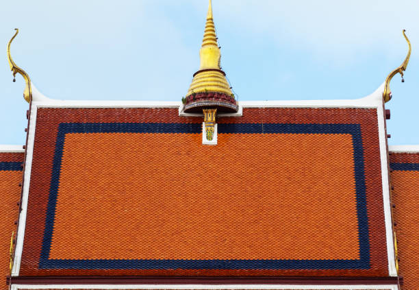 Close up of Thai tample roof, copy space Red roof of thai temple with Gable apex,buddhism, copy space golden tample stock pictures, royalty-free photos & images