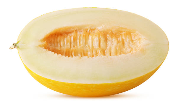 istock Yellow melon dukral cut in half isolated on white 1145801920