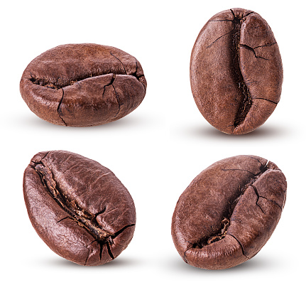 Set roasted coffee beans isolated on white background. Clipping Path. Full depth of field.
