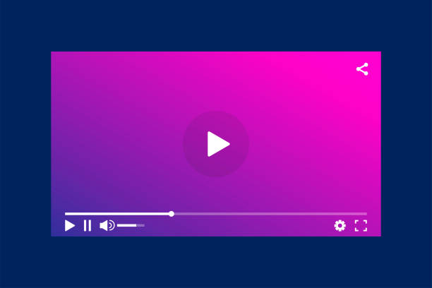 современный интерфейс видео плеера. шаблон для приложений и веб-технологий. синий фон. - playing stock illustrations