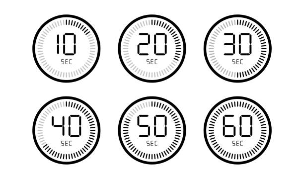illustrazioni stock, clip art, cartoni animati e icone di tendenza di set di timer contano l'orologio digitale isolato su sfondo bianco. - lancetta dei minuti illustrazioni