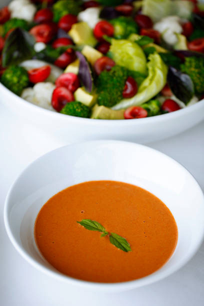 istock Tomato soup and salad 1145802556