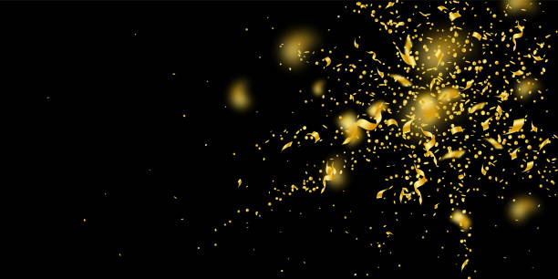 istock Streamers and confetti. Gold tinsel and foil ribbo 1145805339