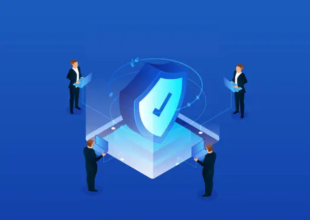 Vector illustration of Isometric network security technology