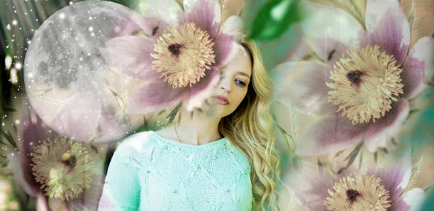 istock Woman flower and full moon 1145810601
