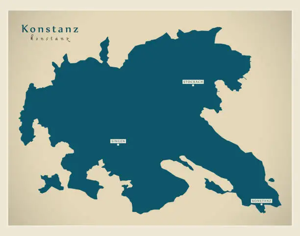 Vector illustration of Modern Map - Konstanz county of Baden Wuerttemberg DE