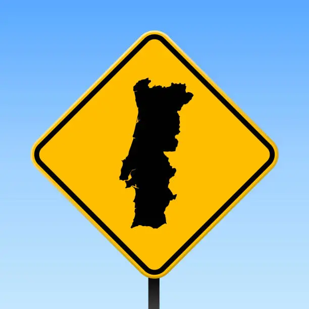 Vector illustration of Portugal map on road sign.