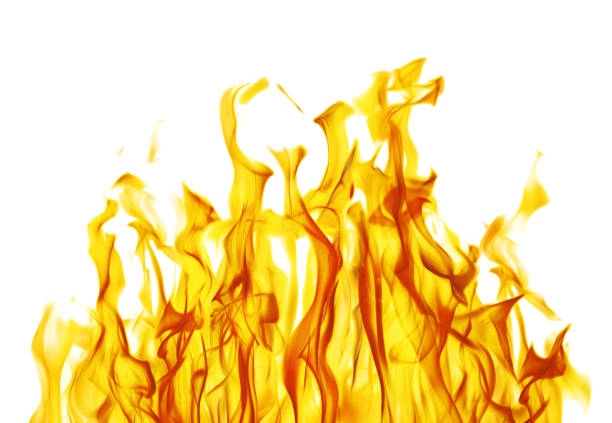 istock yellow sparks of bright large flame on white 1145812814