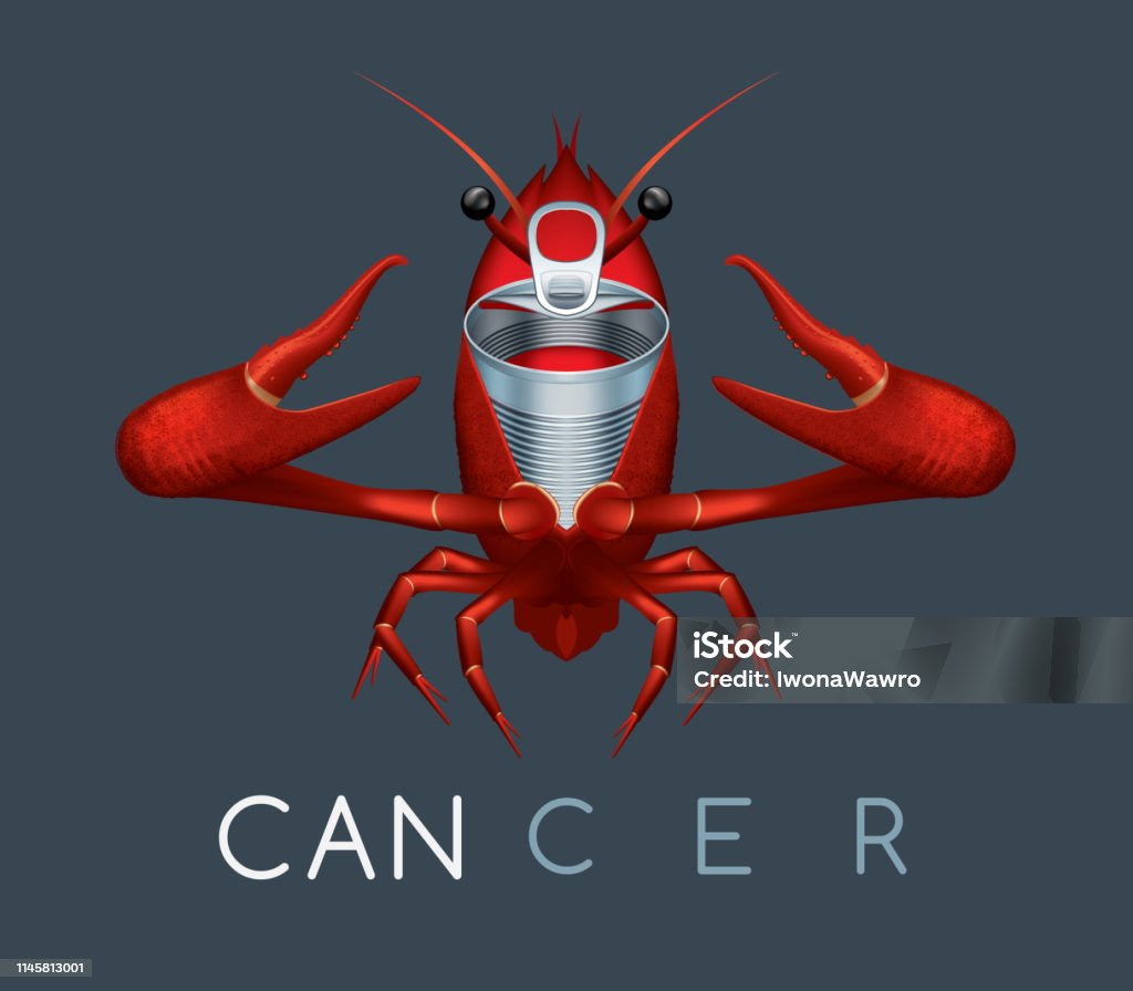 You are what you eat - Cancer disease concept "u2013 Aluminium can metamorphosis into cancer idea Cancer awareness symbol Food Bank stock illustration
