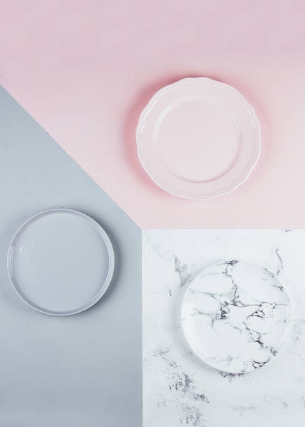 istock Gray, pink and marble plates on tricolor background. Beautiful light texture, abstract background, vintage surface texture with copy space 1145814805
