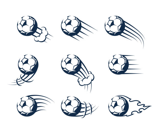 ilustraciones, imágenes clip art, dibujos animados e iconos de stock de conjunto de bolas de fútbol de movimiento vectorial - soccer kicking ball the