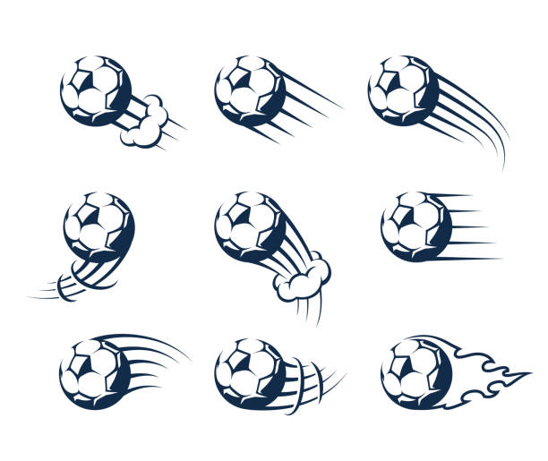 illustrazioni stock, clip art, cartoni animati e icone di tendenza di set di palloni da calcio vettoriali in movimento - goal kick