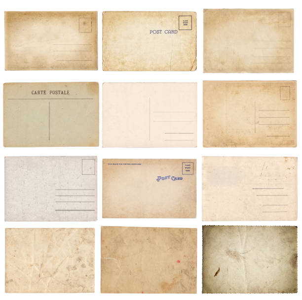 istock Set of various old vintage postcards isolated on white 1145821049