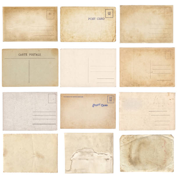 istock Set of various old vintage postcards isolated on white 1145821070