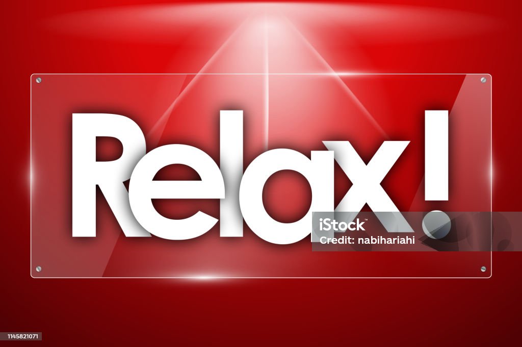 relax relax word in transparent glass shapes Buddhism stock illustration