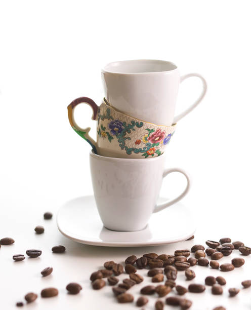 coffee cups and beans stock photo