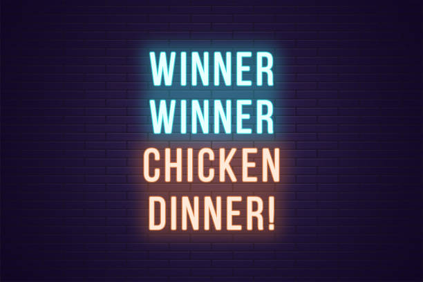 ilustrações de stock, clip art, desenhos animados e ícones de neon gaming slogan, winner winner chicken dinner - titles