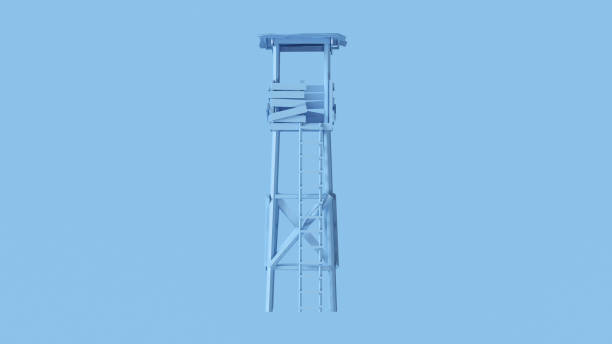 Pale Blue Simple Wooden Watch Tower Front 3d illustration