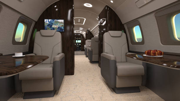 роскошный интерьер jet - vehicle interior corporate jet jet private airplane стоковые фото и изображения