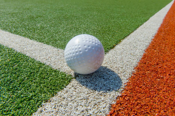 istock White dimple hockey ball on astro turf 1145832909