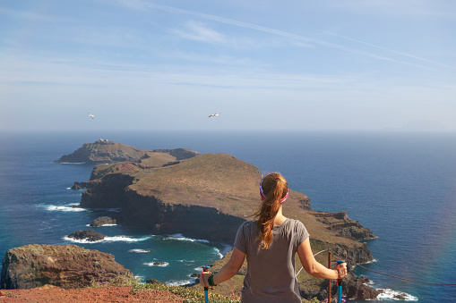 Woman looking at Ponta de São Lourenço in Madeira Island