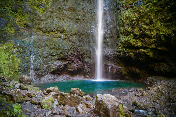 istock waterfall in the end of Levada Caldeirao Verde 1145838879